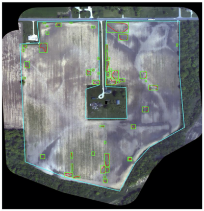 A whole field image with all of the weed clusters annotated.