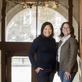 Project lead Natasha Mamaril, left, Illinois Scholars Undergraduate Research director, joins co-project lead Jennifer Bernhard, Director of the Applied Research Institute and former Associate Dean for Research at Grainger Engineering.