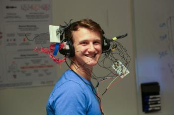 One of the TE 401 students experimenting with one of the prototypes
