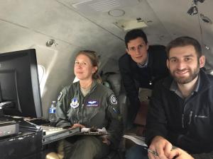 A TPS pilot, Puig-Navarro, and Ackerman inside the Learjet.