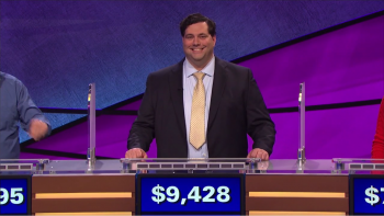 After he answered the final Jeopardy question correctly, Sam received his $3,428 wager.
