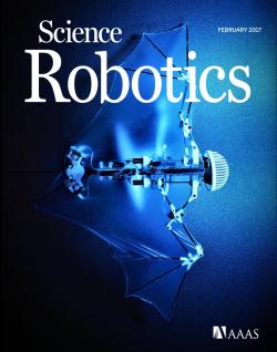 The robotic &ldquo;bio-bat&rdquo; demonstrates self-contained autonomous flight by mimicking morphological properties of flexible bat wings. Cover photo reprinted with permission from AAAS.
