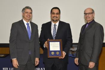 From right: Dr. Robert Cunningham, leader of the Cyber Systems and Technology Group, Hamed Okhravi, and Dr. Eric Evans, Director of MIT Lincoln Laboratory