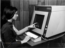 A PLATO touch-screen desktop unit in the 1970s.