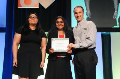 Shobha Vasudevan (center), with graduate student Sai Ma (left), received the Best Paper Award at the 2014 Design Automation Conference in June.