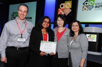 From left: DAC Technical Program Co-Chair Charles Alpert, Vasudevan, DAC Technical Program Co-Chair X. Sharon Hu and DAC General Chair Soha Hassoun