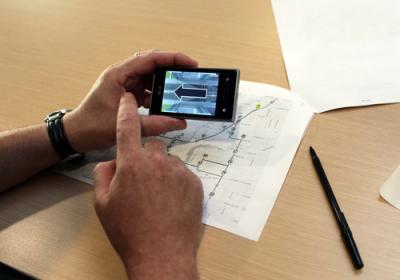 The TrafficTurk smart phone application in use during a training session for the team of data collectors who will monitor traffic congestion during the Farm Progress Show.