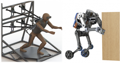 Human and SATYRR2: An operator will use full-body haptics to manipulate the robot remotely.