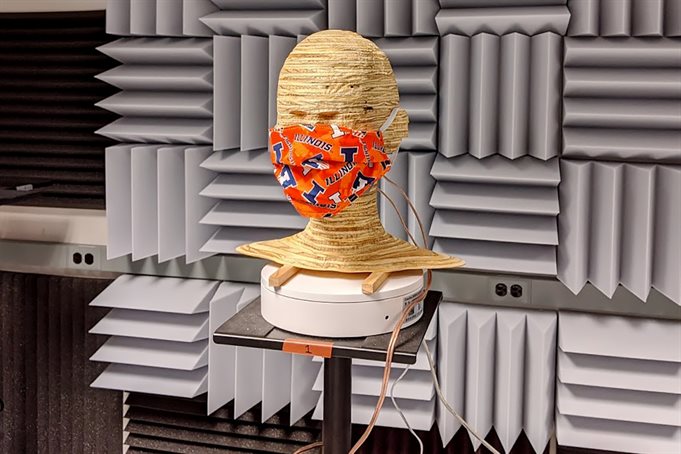 A mask on a mannequin head in the Augmented Listening Laboratory.